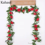 Artificial Silk Roses Flower Vine Decorative Fake Plastic Ivy Hanging Rose Garland Wedding Home Wall Decoration Faux Plants Leaf - Image 4