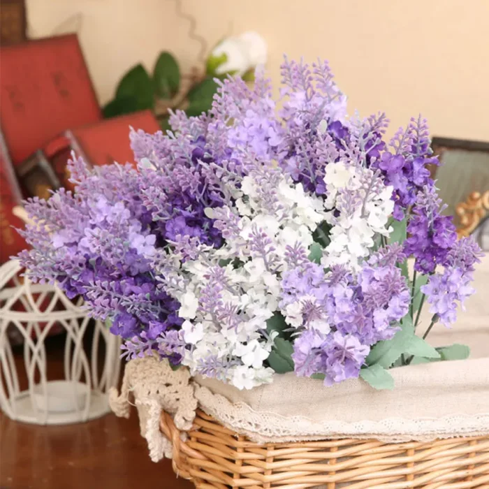 10 Heads Romantic Provence Lavender Silk Artificial Flowers Purple Bouquet Plastic Fake Flower White for Home Wedding Decoration - Image 1
