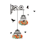 Colorful Flower Birdcage Flying Birds Wall Sticker Creative Home Decor Living Room Decals Wallpaper Bedroom Nursery Window Decor - Image 6