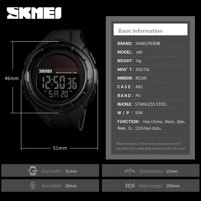 SKMEI Solar Power Men Sports Watches Waterproof LED Digital Watch Men Luxury Brand Electronic Mens Wrist Watch Relogio Masculino - Image 6