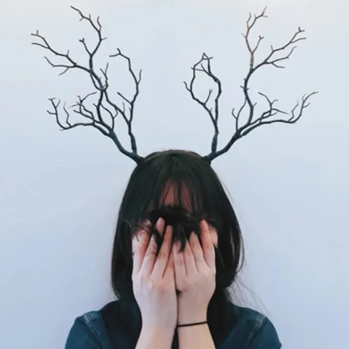 Artificial plastic branch darkness witch DIY antler headband accessories horns fake tree bifurcated white christmas decoration - Image 4