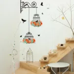 Colorful Flower Birdcage Flying Birds Wall Sticker Creative Home Decor Living Room Decals Wallpaper Bedroom Nursery Window Decor - Image 5