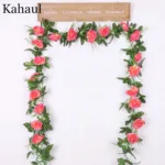 Artificial Silk Roses Flower Vine Decorative Fake Plastic Ivy Hanging Rose Garland Wedding Home Wall Decoration Faux Plants Leaf - Image 2