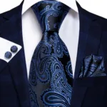 Hi-Tie Designer Black Blue Striped 63inch Silk Men Tie Extra Long Ties for Men Woven Classic 160cm Men Necktie Pocket Square Set - Image 38