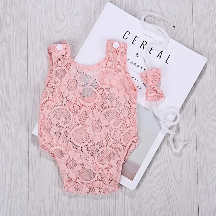 Lace Baby Rompers Newborn Infant Photography Clothes With Bow Headband Bebe Girls Photo Clothing Jumpsuit Costumes - Image 8