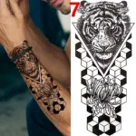 1PC Black Forest Tattoo Sticker For Men Women Tiger Wolf Death Skull Temporary  Fake Henna Skeleton King Animal Tatoo - Image 8