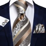 Hi-Tie Designer Black Blue Striped 63inch Silk Men Tie Extra Long Ties for Men Woven Classic 160cm Men Necktie Pocket Square Set - Image 34
