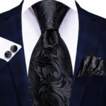 Hi-Tie Designer Black Blue Striped 63inch Silk Men Tie Extra Long Ties for Men Woven Classic 160cm Men Necktie Pocket Square Set - Image 26