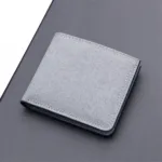 Men's Short Horizontal Square Canvas 2 Fold Solid Color Buckle Wallet Denim New Unmarked Sewing Thread Ultra Thin Card Holder - Image 2