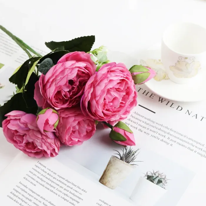 1 Bundle Silk Peony Bouquet Home Decoration Accessories Wedding Party Scrapbook Fake Plants Diy Pompons Artificial Roses Flowers - Image 11