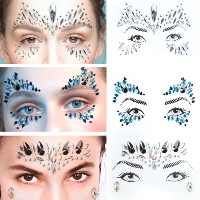 3D Sexy Face Tattoo Stickers Shiny Face Decoration Glitter Fake Tattoo Rhinestones Trendy Acrylic Drill Temporary Tattoo Sticker - Image 5
