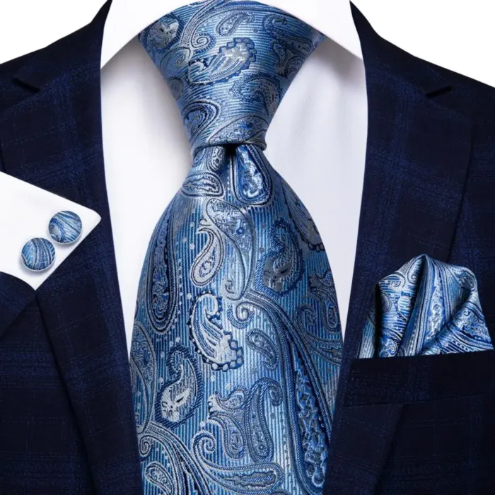 Hi-Tie Designer Black Blue Striped 63inch Silk Men Tie Extra Long Ties for Men Woven Classic 160cm Men Necktie Pocket Square Set - Image 41