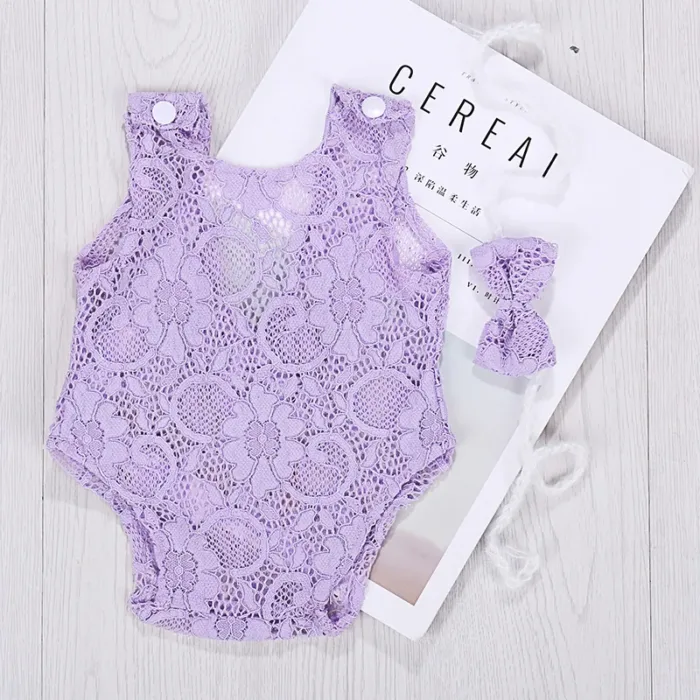 Lace Baby Rompers Newborn Infant Photography Clothes With Bow Headband Bebe Girls Photo Clothing Jumpsuit Costumes - Image 5