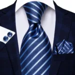 Hi-Tie Designer Black Blue Striped 63inch Silk Men Tie Extra Long Ties for Men Woven Classic 160cm Men Necktie Pocket Square Set - Image 33