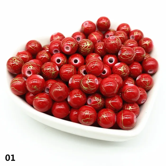 50pcs 8mm Printing Gold Color Wire Round Bead Acrylic Beads for Jewelry Making  DIY Accessory #RoLi - Image 7