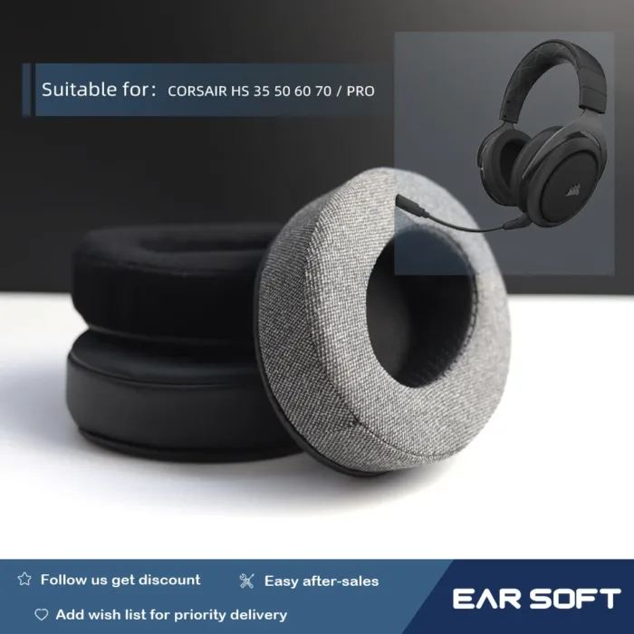 Earsoft Replacement Ear Pads Cushions for CORSAIR HS 35 50 60 70 / PRO Headphones Earphones Earmuff Case Sleeve Accessories - Image 1