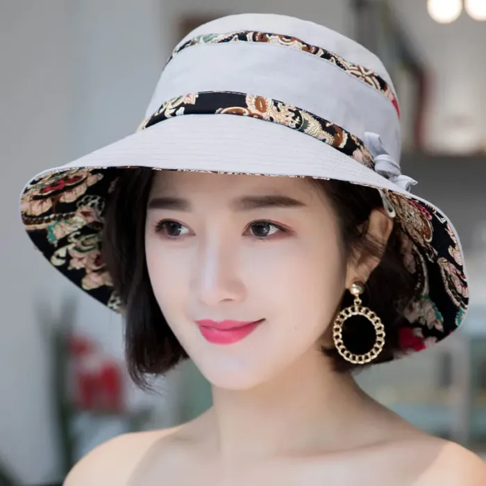 W85 Hat Women's Simple Fashion Ethnic Style Sun Hat Diagonal Wide Brim UV Protection Basin Hat Cotton Hat - Image 9