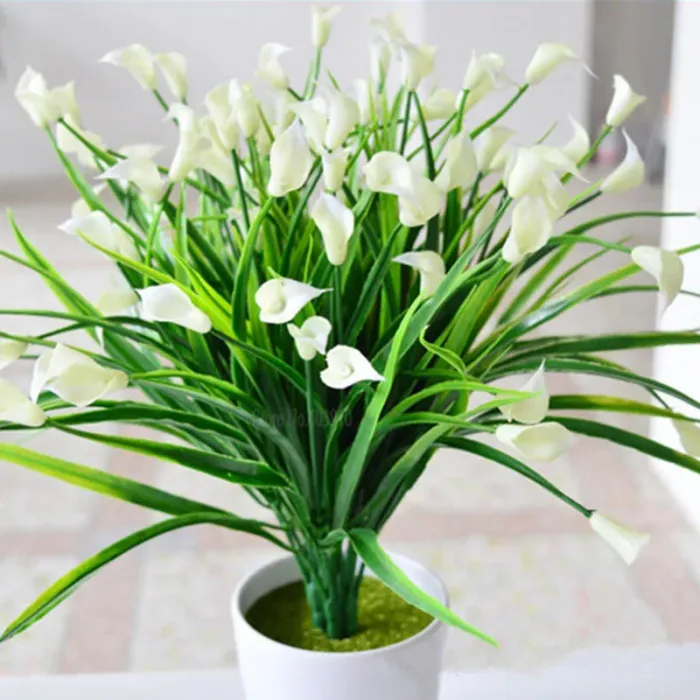 New beautiful 25 heads/bouquet mini artificial calla with leaf plastic fake lily Aquatic plants home room decoration flower - Image 2