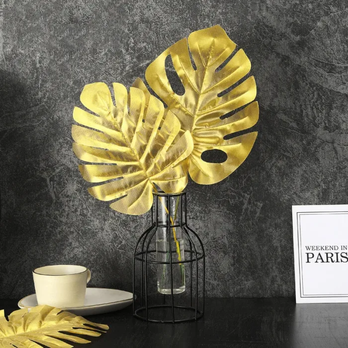 1 PC Hot Plastic Artificial Leaves For Home Decoration Golden Plant Leaves For Morden Party New Year Adornment 30cm - Image 2