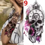 1PC Black Forest Tattoo Sticker For Men Women Tiger Wolf Death Skull Temporary  Fake Henna Skeleton King Animal Tatoo - Image 10