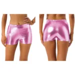 Womens Shiny Metallic Shorts Ladies Rave Party Pole Dance Clubwear Wetlook Booty Shorts Mid Waist Elastic Waistband Hot Pants - Image 8