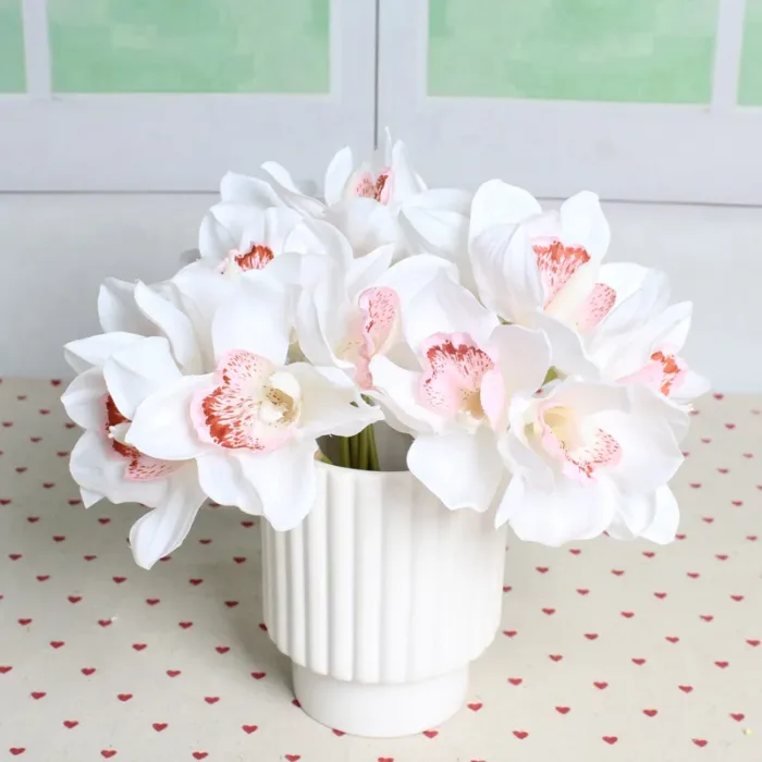 6Heads of Artificial Cymbidium Flower for Home Decor Table Orchid Real Touch Flower Wedding Bride Hand Bouquet Photography Props - Image 6