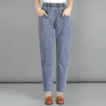 Women Plus Size 4xl Casual Denim Ankle-length Pants Vintage Mom Baggy Vaqueros Elastic High Waist Spring Summer Harem Jeans - Image 9
