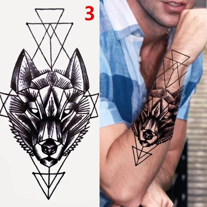 1PC Black Forest Tattoo Sticker For Men Women Tiger Wolf Death Skull Temporary  Fake Henna Skeleton King Animal Tatoo - Image 4