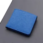 Men's Short Horizontal Square Canvas 2 Fold Solid Color Buckle Wallet Denim New Unmarked Sewing Thread Ultra Thin Card Holder - Image 4
