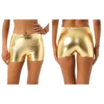 Womens Shiny Metallic Shorts Ladies Rave Party Pole Dance Clubwear Wetlook Booty Shorts Mid Waist Elastic Waistband Hot Pants - Image 15