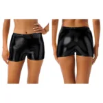 Womens Shiny Metallic Shorts Ladies Rave Party Pole Dance Clubwear Wetlook Booty Shorts Mid Waist Elastic Waistband Hot Pants - Image 16