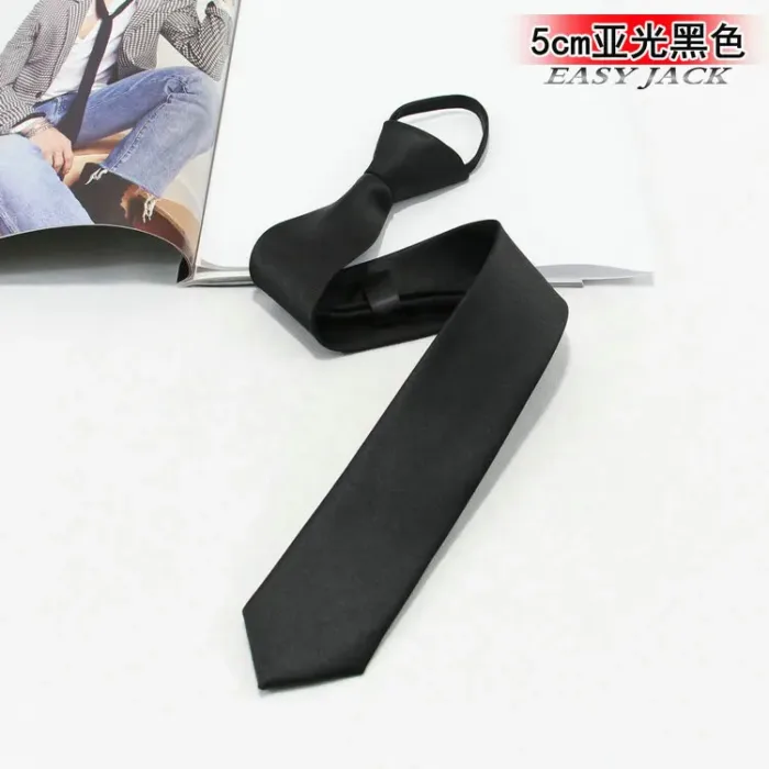5cm Pre-tied Neck Tie Mens Skinny Zipper Ties Red Black Blue Solid Color Slim Narrow Bridegroom Party Dress Necktie Student Girl - Image 9