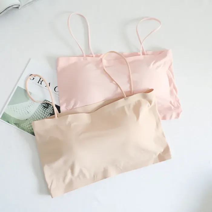 Sexy Push Up Bras For Women Ice Silk Crop Top Seamless Sling Tube Top Sleeveless Camisole Underwear Ladies Intimates Bralette - Image 2