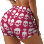 Women's Yoga Shorts Skulls And Pink Flowers Scrunch Booty Butt Lifting Comfort Fitness Gym - Image 14