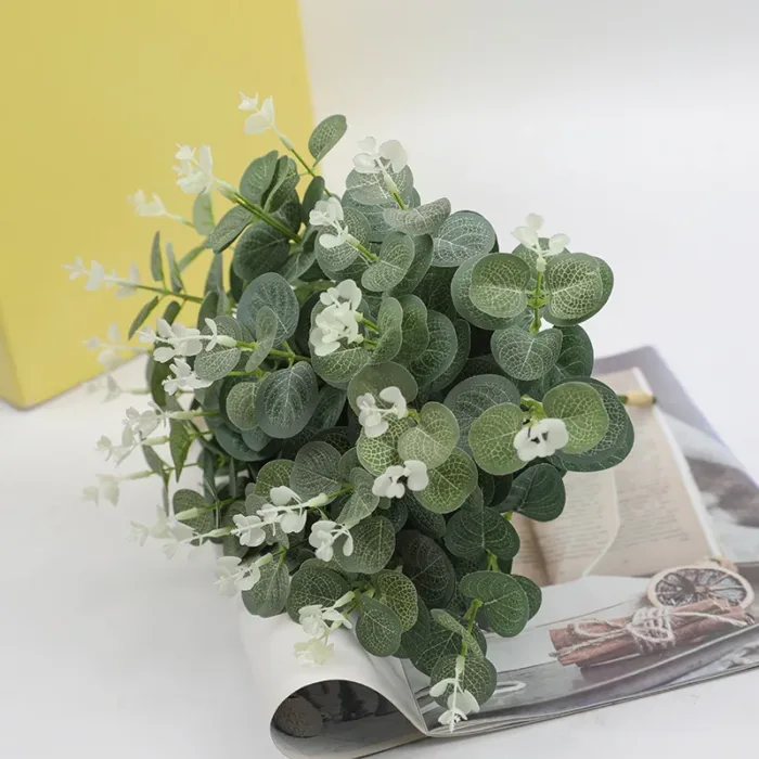10pcs Eucalyptus Leaves Bunch Branch Artificial Plastic Plants Leaves Green Stems Wedding Faux Fake Flowers Cake DIY Decor - Image 4