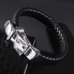 European and American Style Belt Buckle Stainless Steel Trendy Punk Style Men's Bracelet Multicolor Wide Leather Rope Bracelet - Image 3