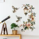 Colorful Flower Pendant Lamp Bird Wall Sticker for Bedroom Living Room Entrance Home Background Decor Self-adhesive Wall Art - Image 3