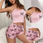 Two Piece Women's Suspender Printed Butterfly Round Neck Camouflage Top Paired with Shorts Women's Casual Pajama Set - Image 6