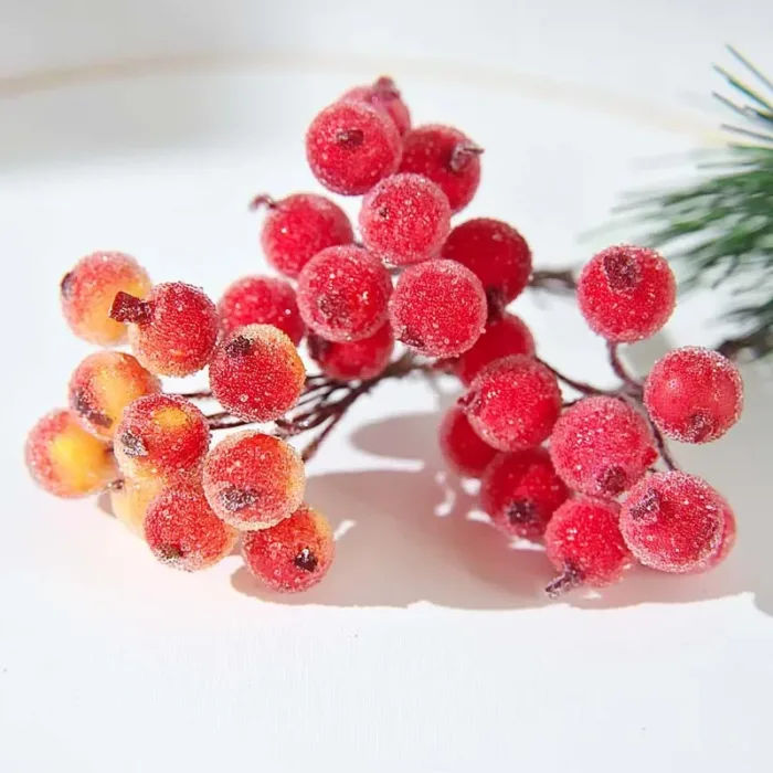 10pcs Mini Apple Fake Fruit glass Berries Artificial pomegranate red cherry Bouquet Stamen Christmas Apple Decorative - Image 2