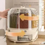 Large Food Storage Container 360° Rotating Rice Grain Dispenser Sealed Dampproof Cereal Storage Box with Lid Kitchen Rice Barrel - Image 3