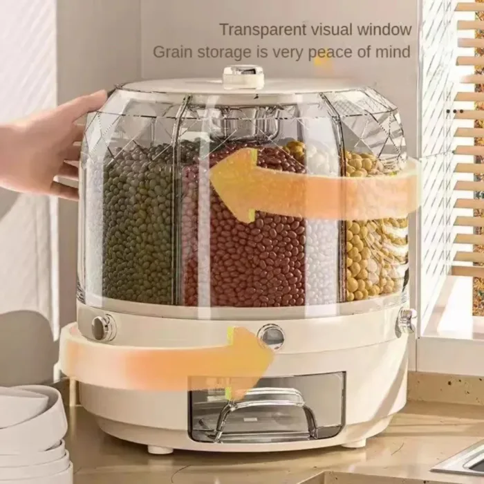 Large Food Storage Container 360° Rotating Rice Grain Dispenser Sealed Dampproof Cereal Storage Box with Lid Kitchen Rice Barrel - Image 3