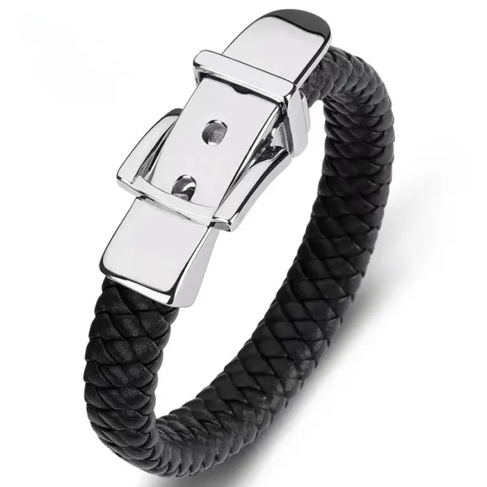 European and American Style Belt Buckle Stainless Steel Trendy Punk Style Men's Bracelet Multicolor Wide Leather Rope Bracelet - Image 15
