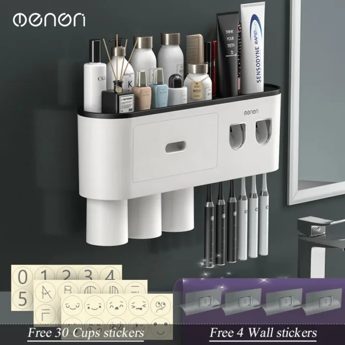 MENGNI-Magnetic Adsorption Inverted Toothbrush Holder Wall -Automatic Toothpaste Squeezer Storage Rack Bathroom Accessories - Image 10
