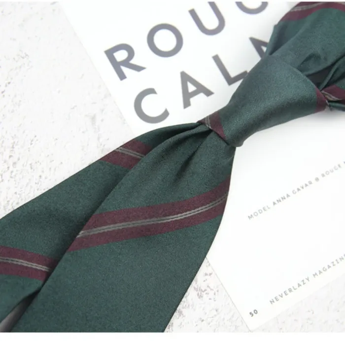 2024 New Korean 7cm Luxury Casual Neckties For Men Navy Brown Green Striped Neck Ties Formal Dress Suit Cravat Flower Red Tie - Image 6