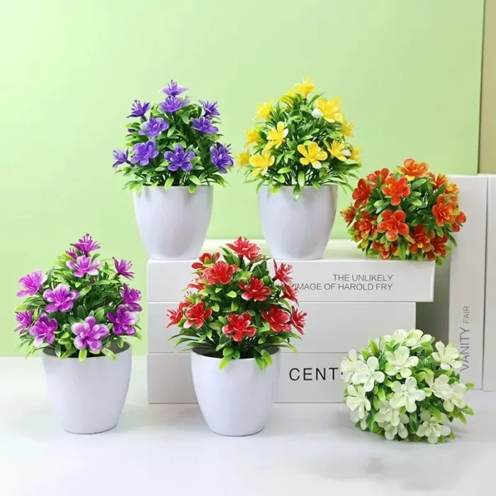 1pc Artificial Flowers Five Leaf Plum Small Potted Plants Can Be Placed Indoors And Outdoors Suitable For Home Room Decoration - Image 1