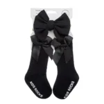 3Pcs/Set Baby Cotton Knee Socks Silk Stain Hair Bow Headbands Non-slip 0-12M Long Leggings Stockings Nylon Hairbands Infant Sock - Image 9