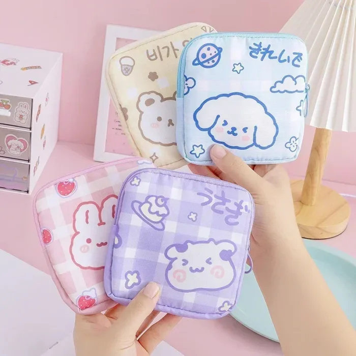 Korean Cute Bear Large Capacity Sanitary Napkin Storage Bags Girls Cartoon Physiological Period Tampon Organiser Bag Mini Bag - Image 5