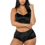 Women Sexy Nightwear Oil Shiny Lingerie Set Super Soft Sleepwear Sleeveless Short Underwear Casual Crop Tops Breath Pajamas Set - Image 2