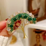 Elegant Tree of Life Brooch For Women Men Exquisite Green Crystal Zircon Tree Badges Brooches Shining Boutique Plant Decoration - Image 3
