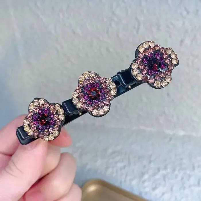 2023 New Fashion Sparkling Crystal Stone Braided Hair Clips 3 Flower Hair Accessory For Women Girls - Image 7